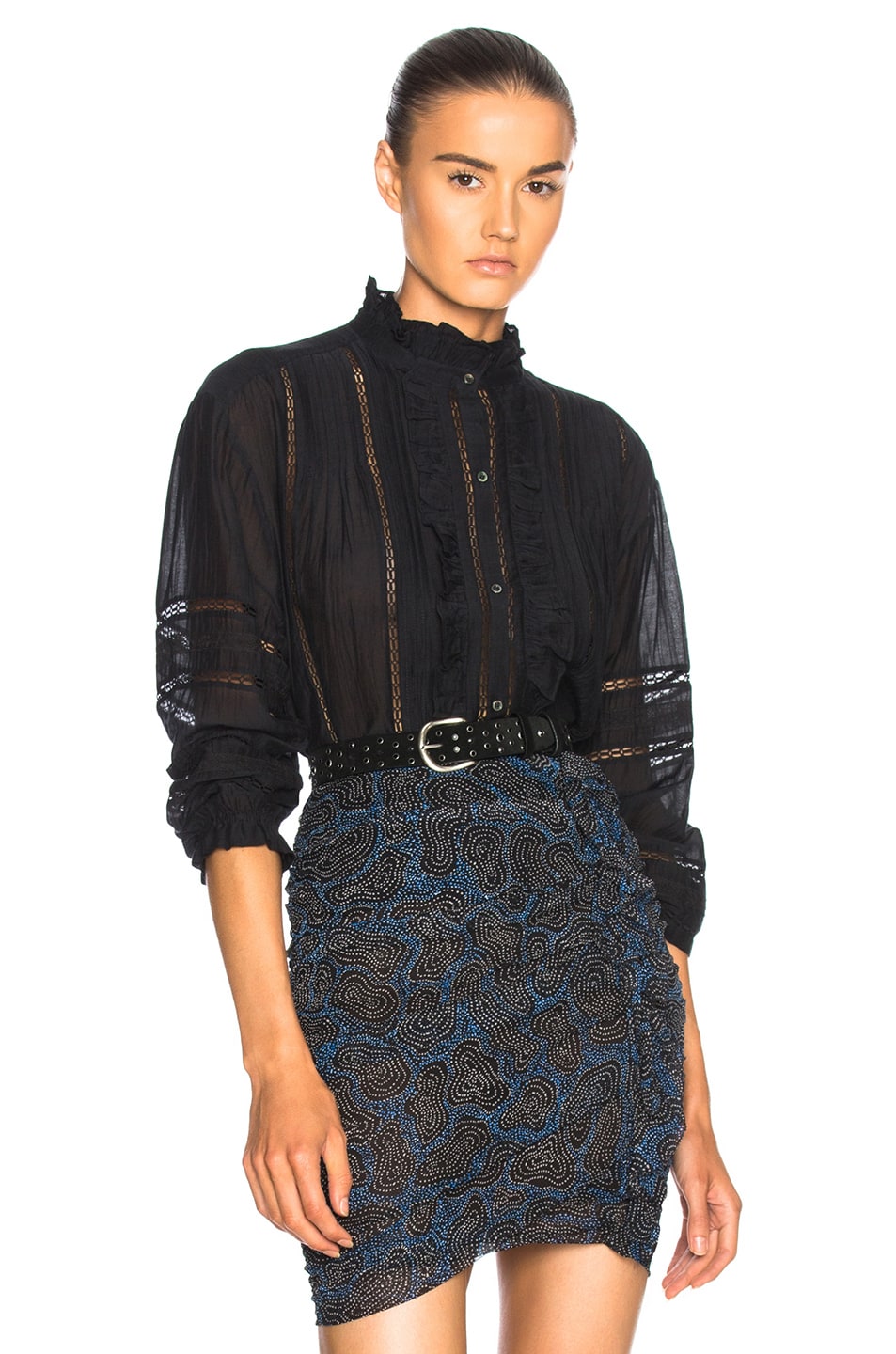 Image 1 of Isabel Marant Etoile Valda Lace & Cotton Blouse in Black