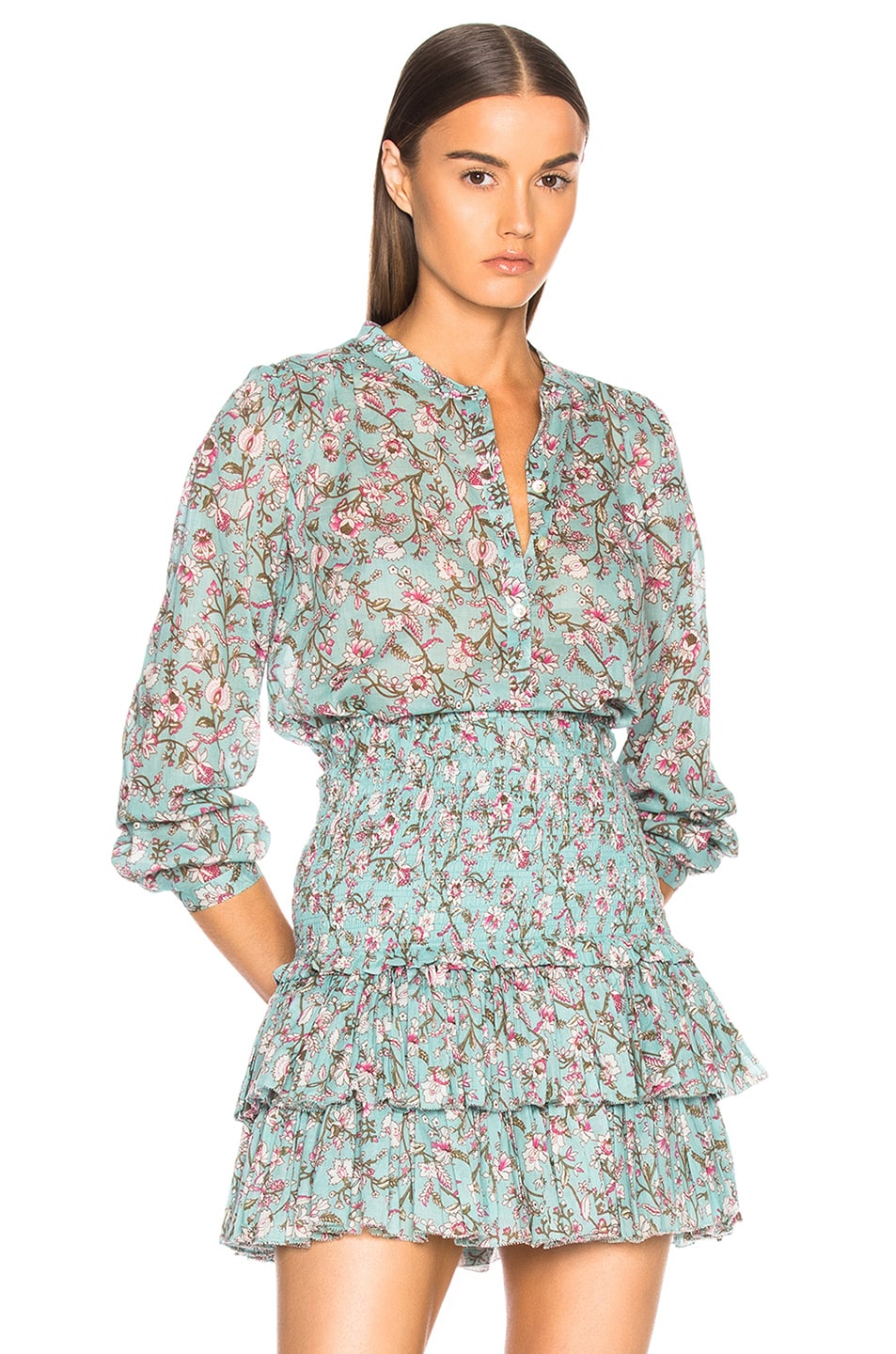 Image 1 of Isabel Marant Etoile Maria Printed Embroidered Blouse in Water Green