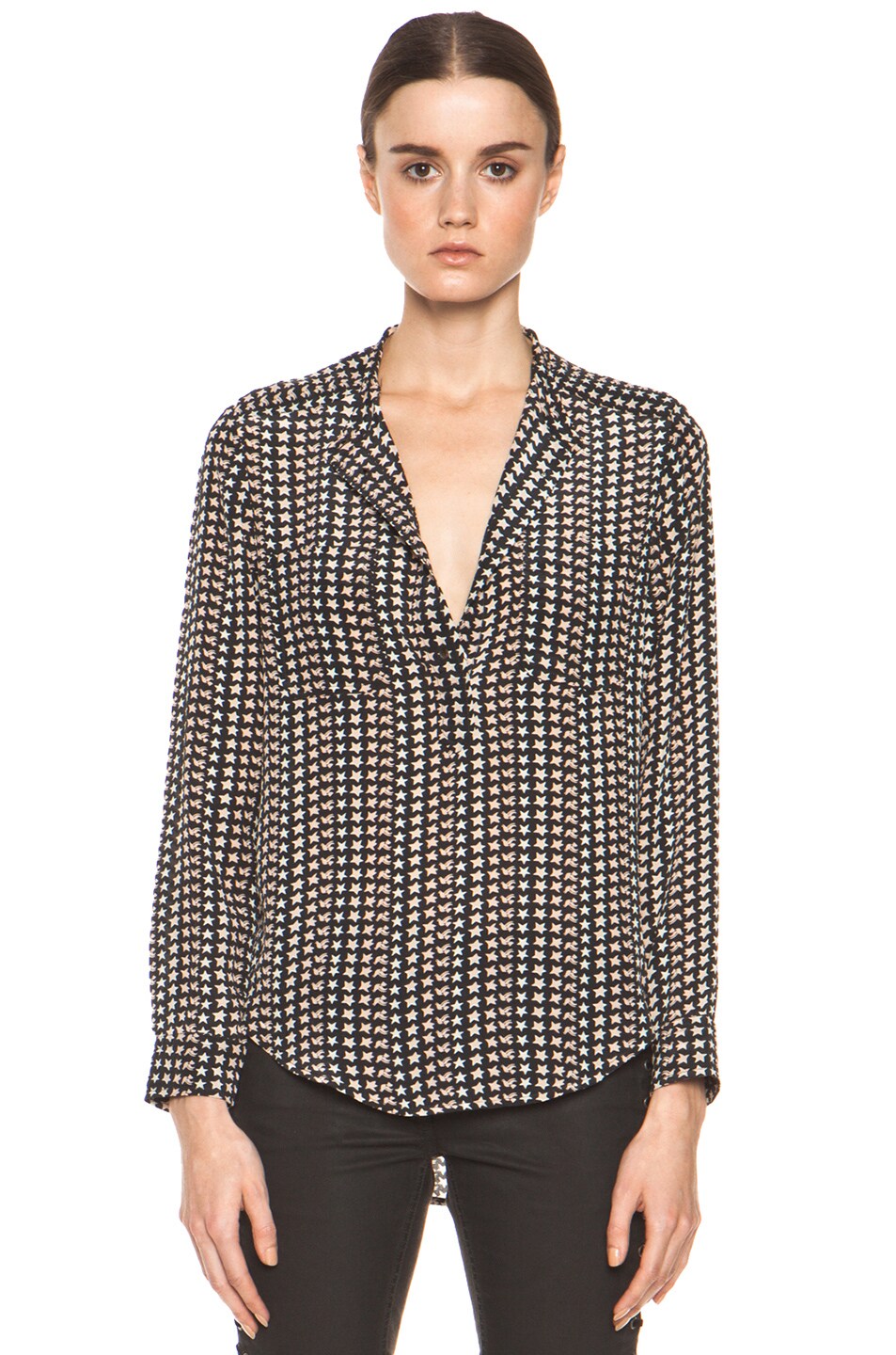 Image 1 of Isabel Marant Etoile Mansfield Printed Silk Crepe Top in Charbon