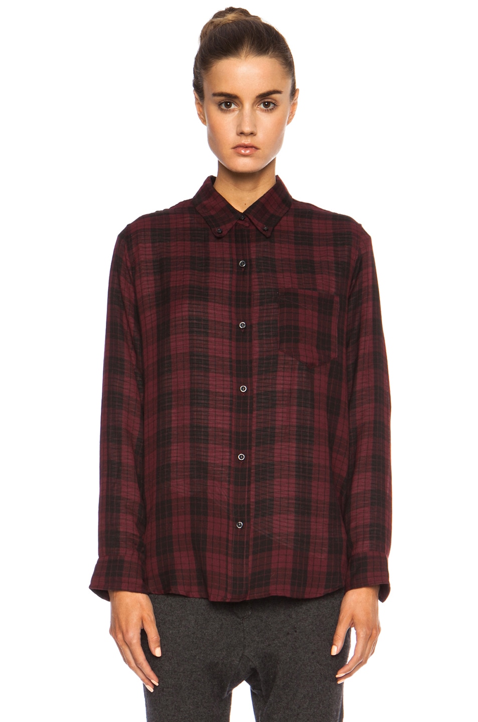 Isabel Marant Etoile Ipa Cotton Voile Button Up in Burgundy | FWRD