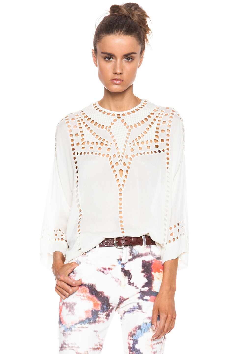 Image 1 of Isabel Marant Etoile Ethan Embroidered Tunic Viscose Top in Off White