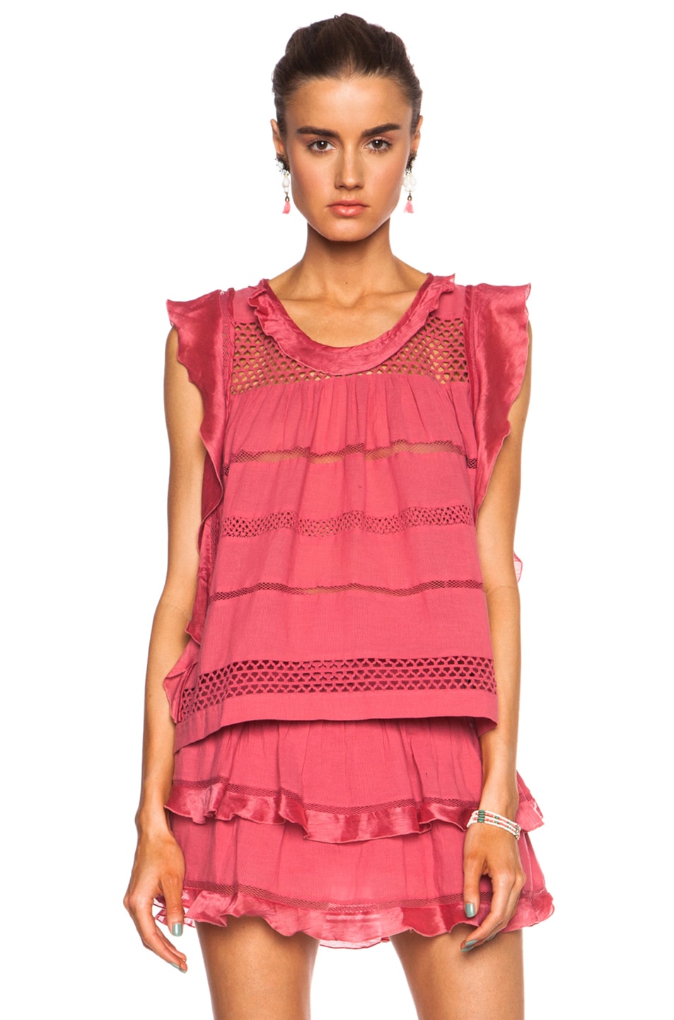 Image 1 of Isabel Marant Etoile Clara Cotton-Blend Voile Vintage Blouse in Raspberry