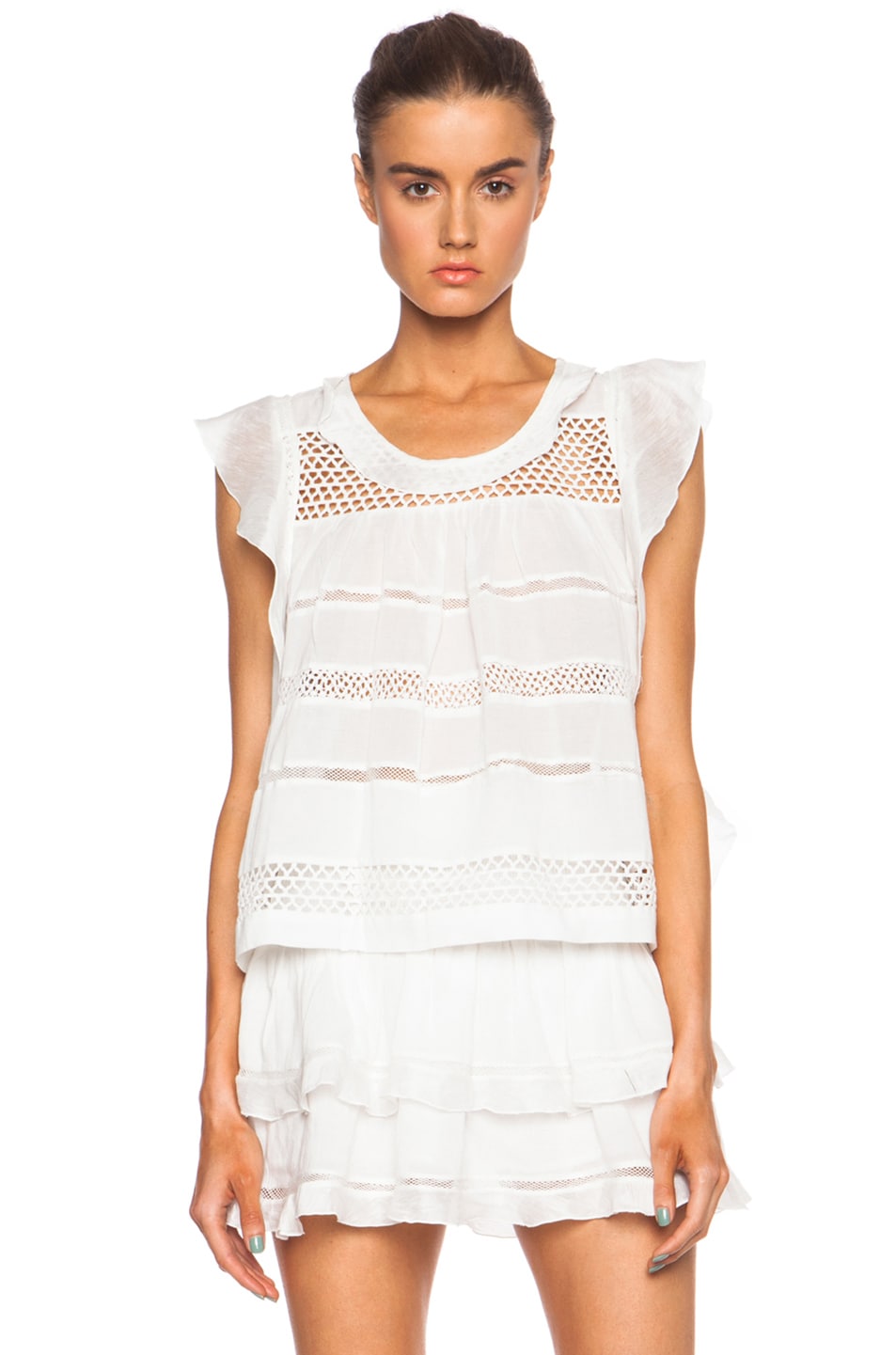 Image 1 of Isabel Marant Etoile Clara Cotton-Blend Voile Vintage Top in White