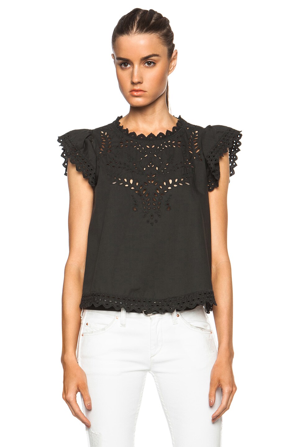 Image 1 of Isabel Marant Etoile Silo French Embroidery Cotton Top in Black