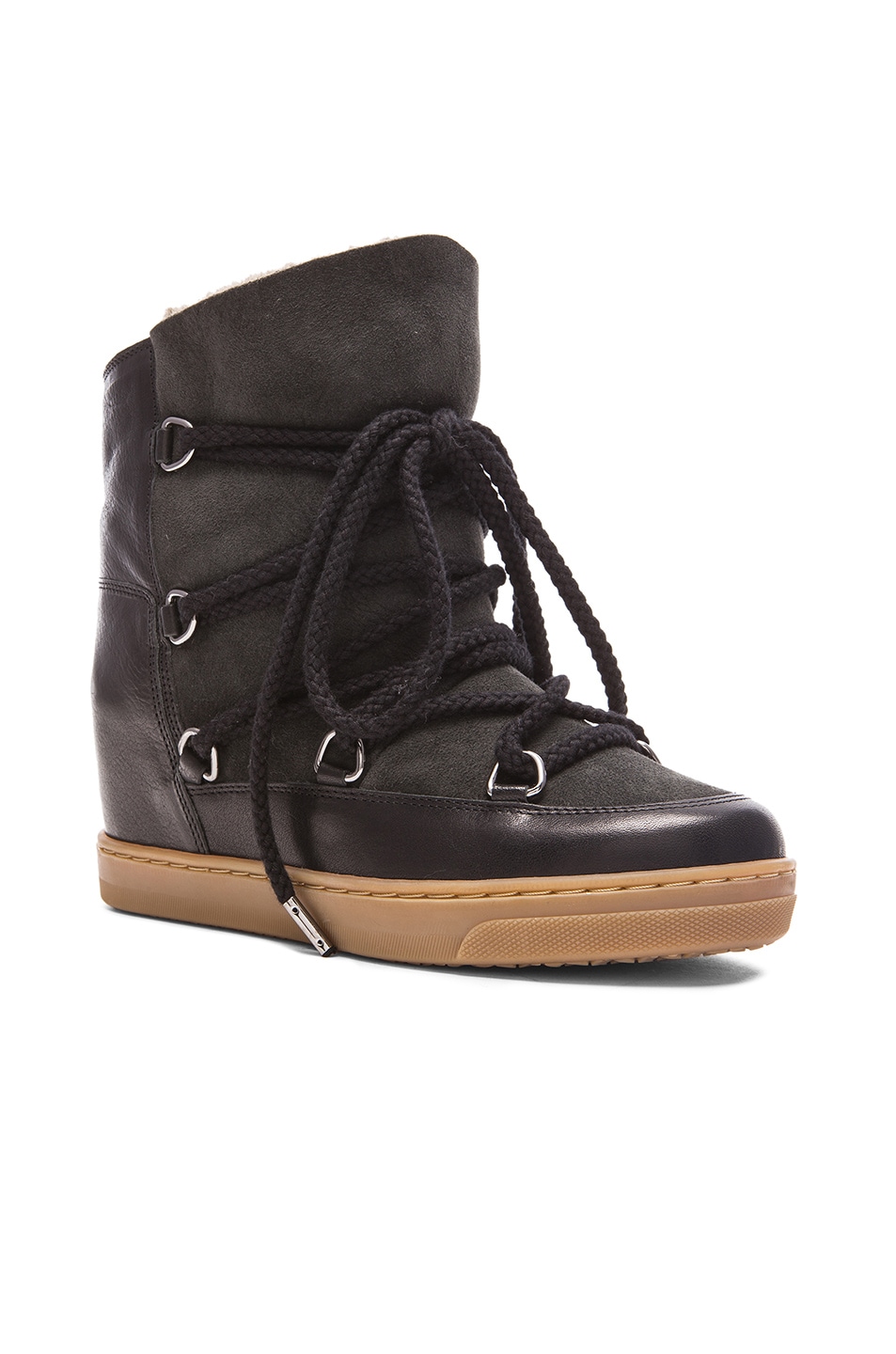 Isabel Marant Etoile Nowles Shearling and Leather Boots in Black | FWRD