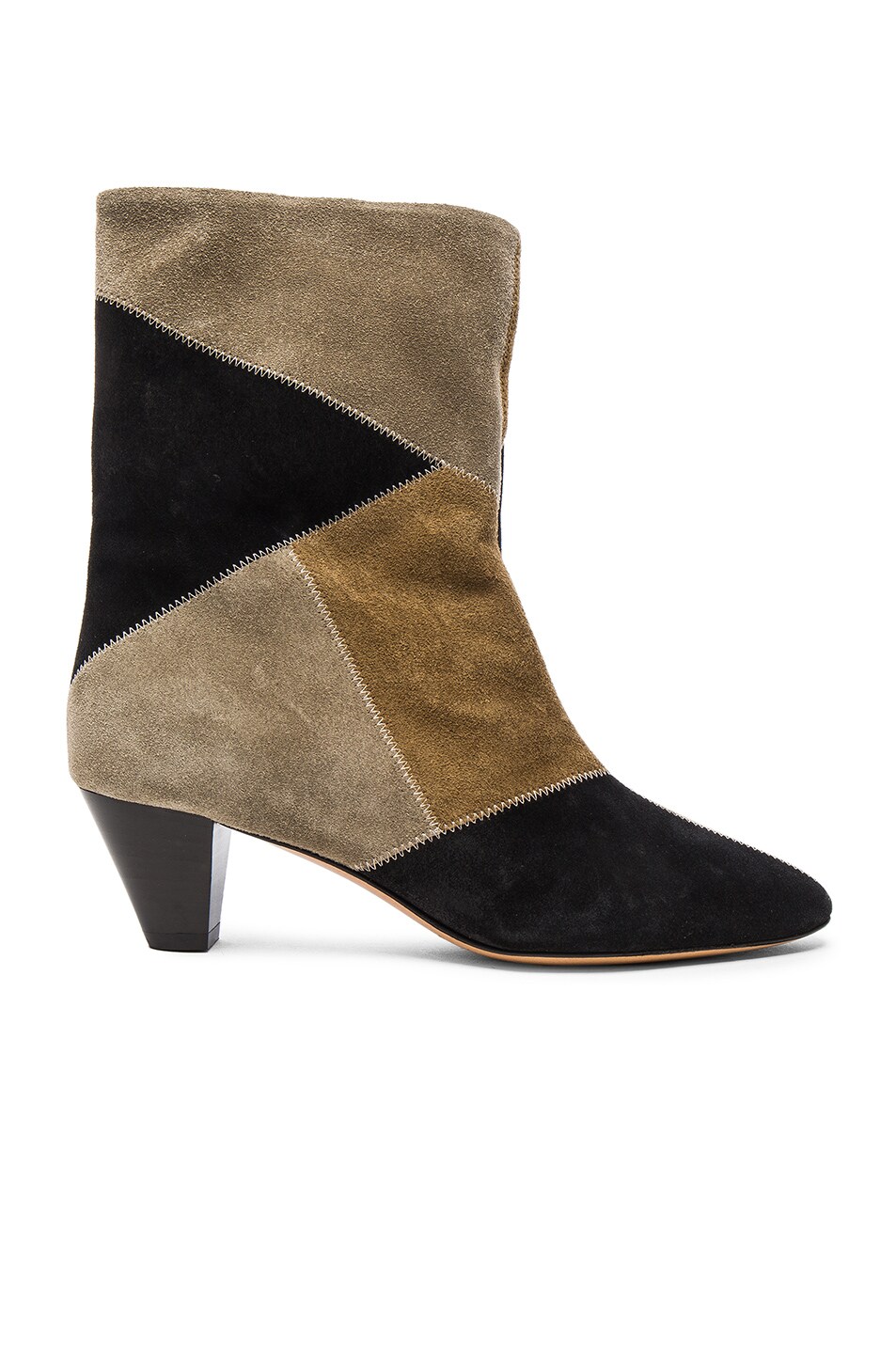 Image 1 of Isabel Marant Etoile Dexton Patch Velvet Booties in Black & Taupe
