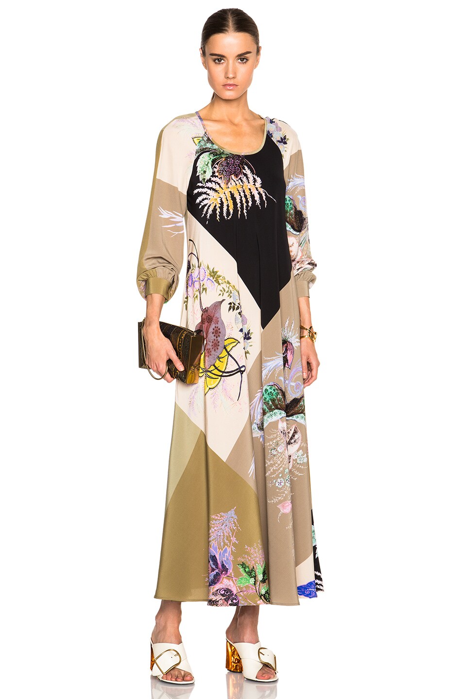 Image 1 of Etro Long Sleeve A Line Maxi Dress in Army & Black