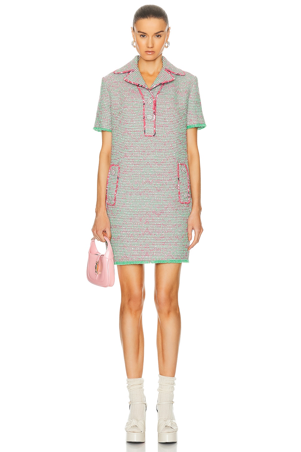 Image 1 of Etro Collared Shirt Dress in Green & Pink