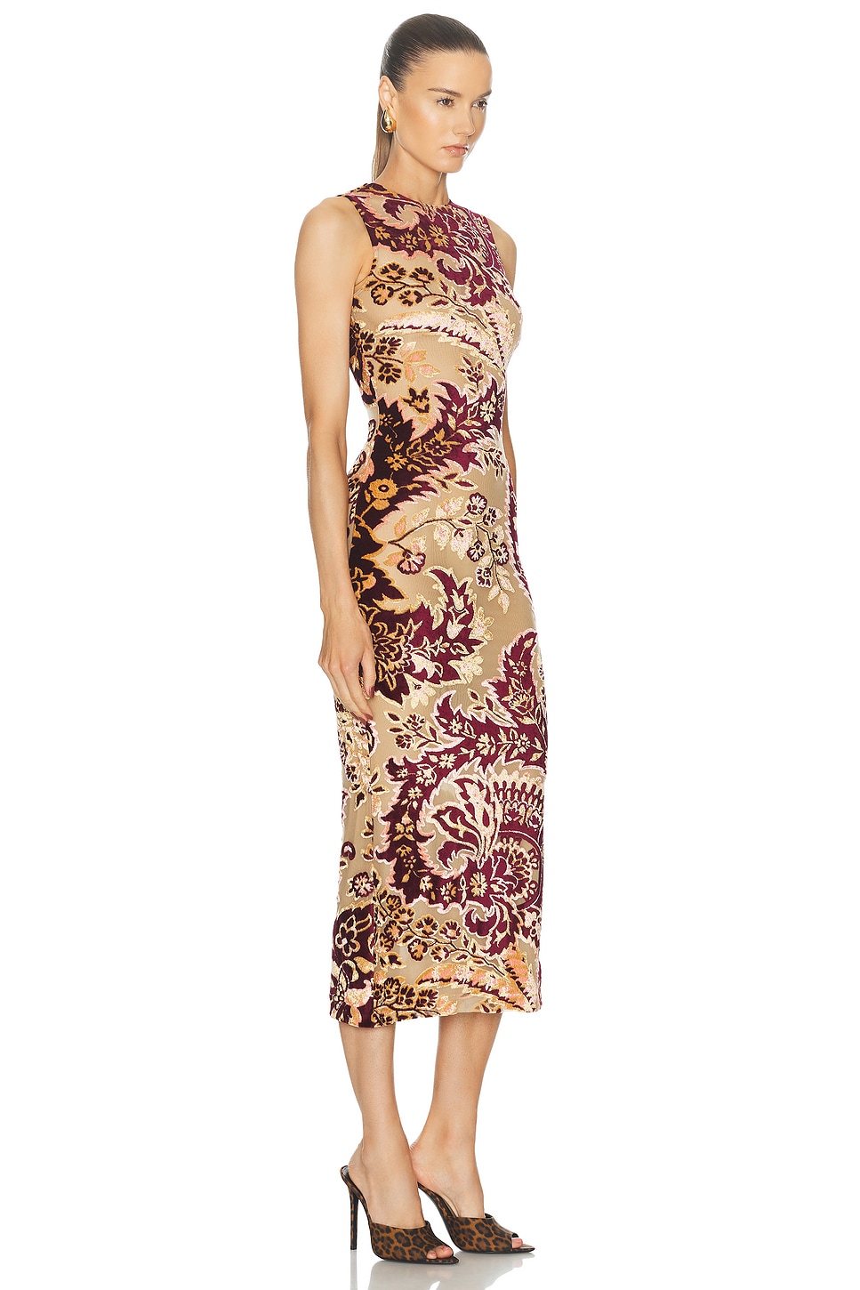 Etro Paisley Velvet And Tulle Jacquard Midi Dress In Multi