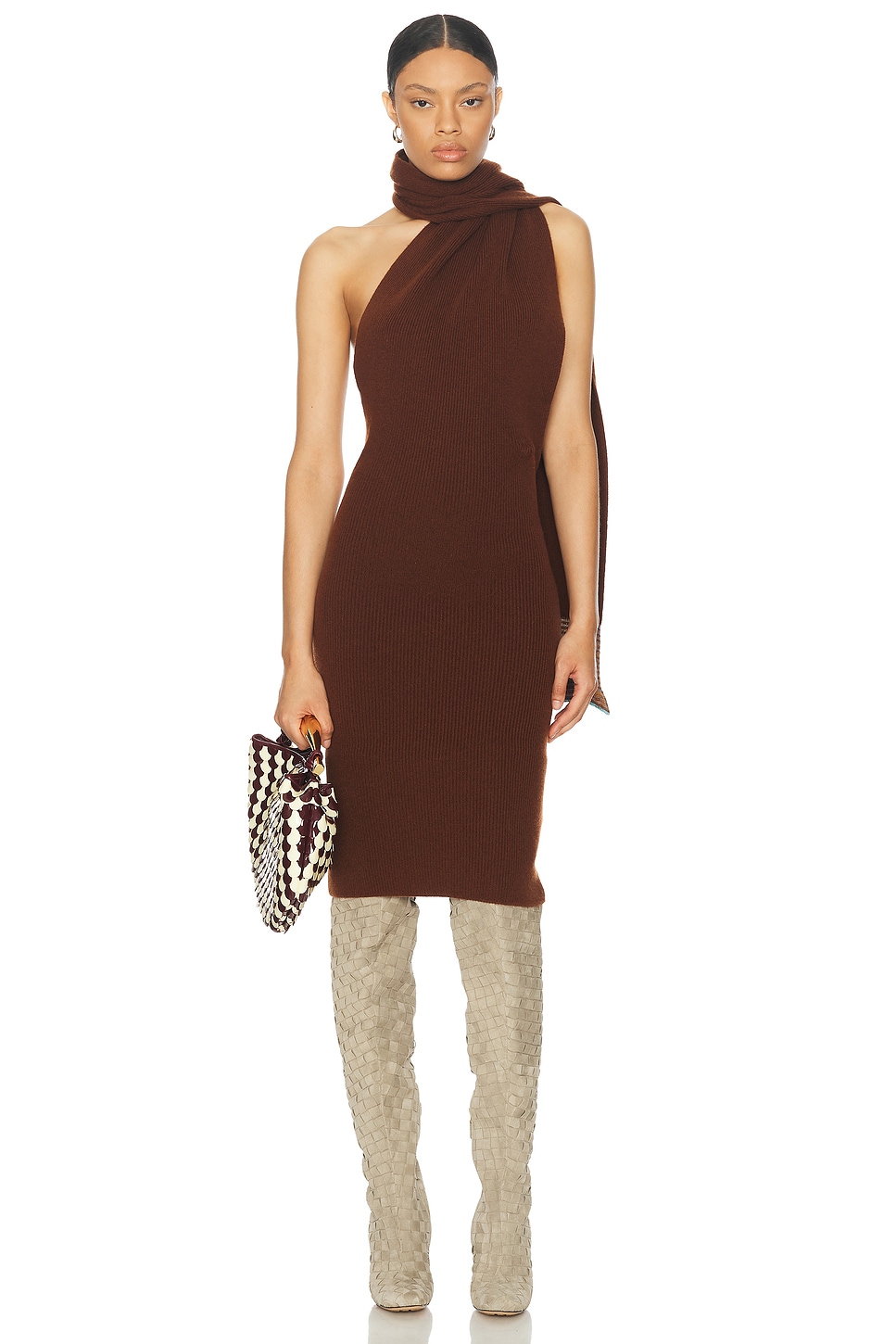 Image 1 of Etro One Shoulder Scarf Dress in Brown