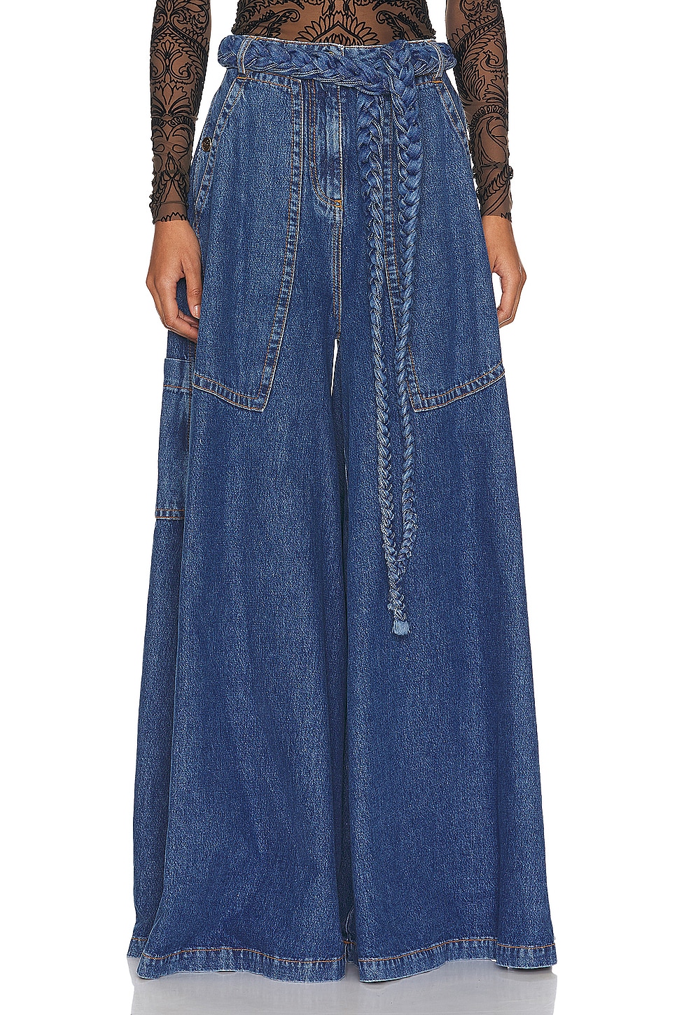 Image 1 of Etro Belted Wide Leg in Blue