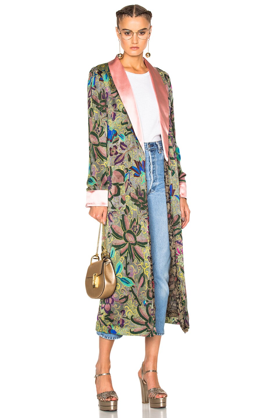 Reversible Satin Robe Etro Pearl Reversible Silk Robe in Multi | FWRD