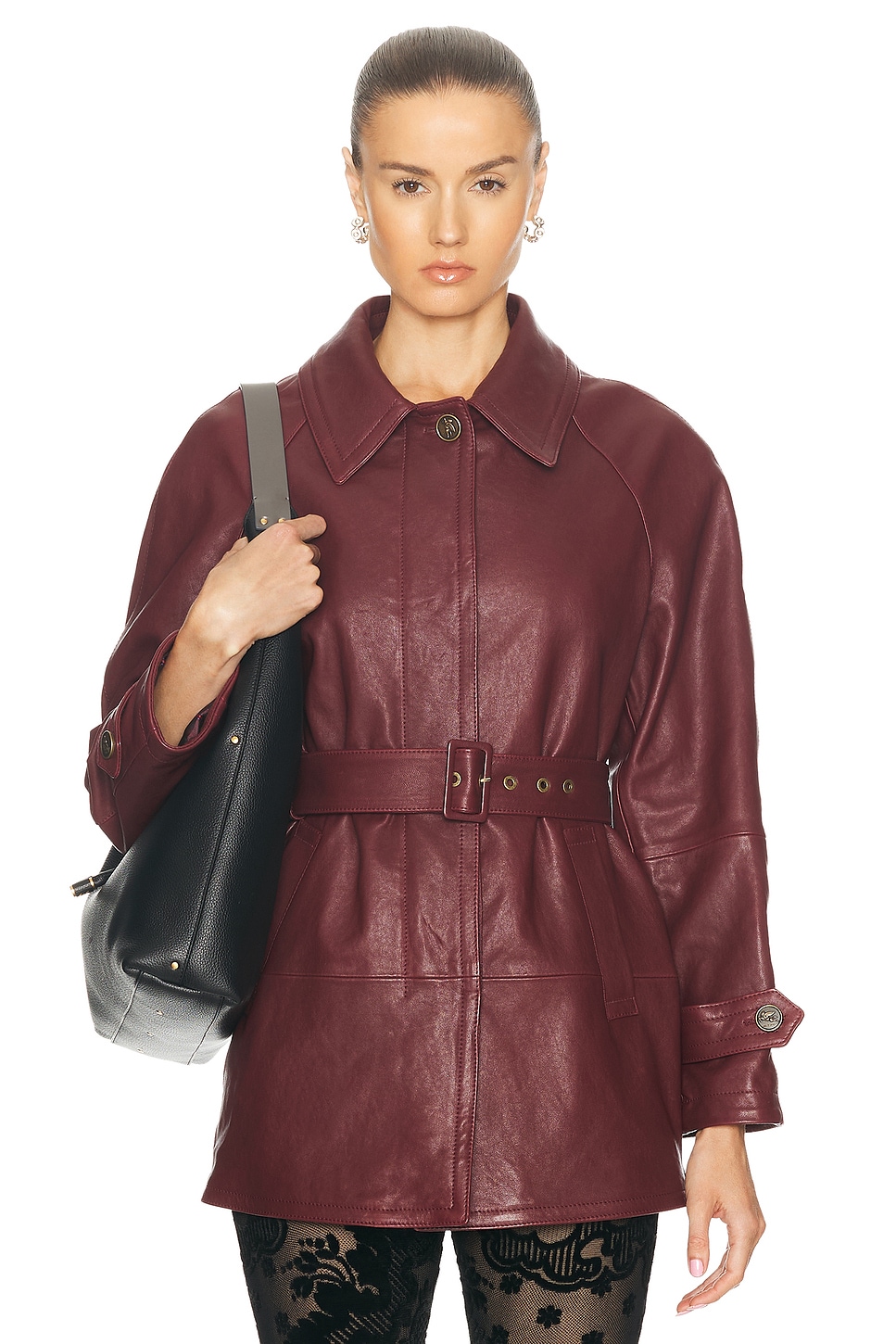 Shop Etro Belted Leather Jacket In Plum