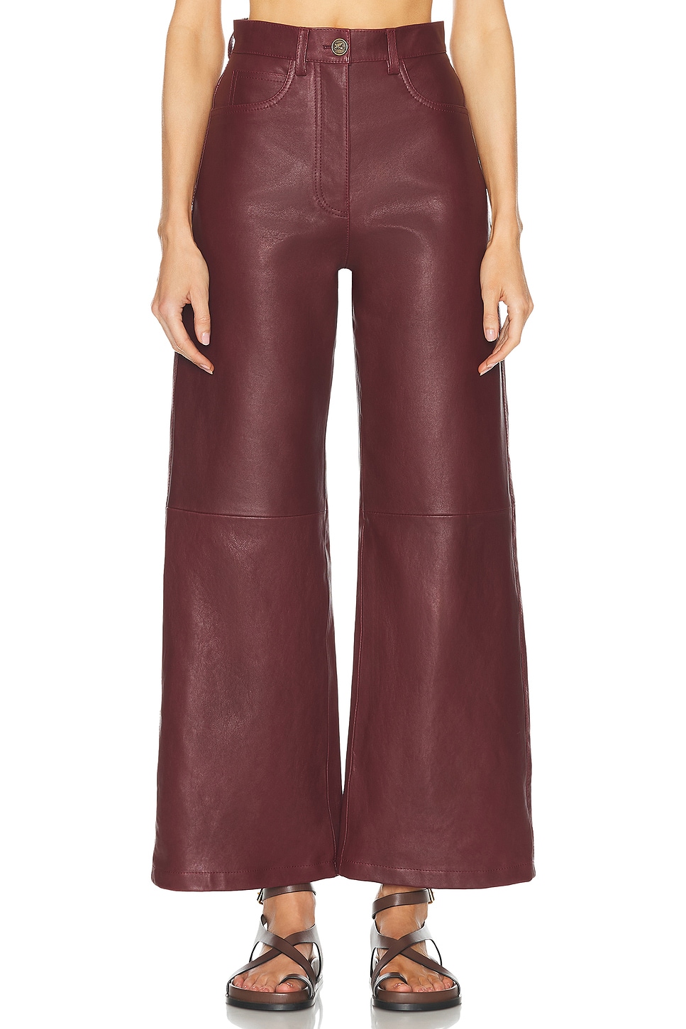 Leather Wide Leg Pant in Burgundy