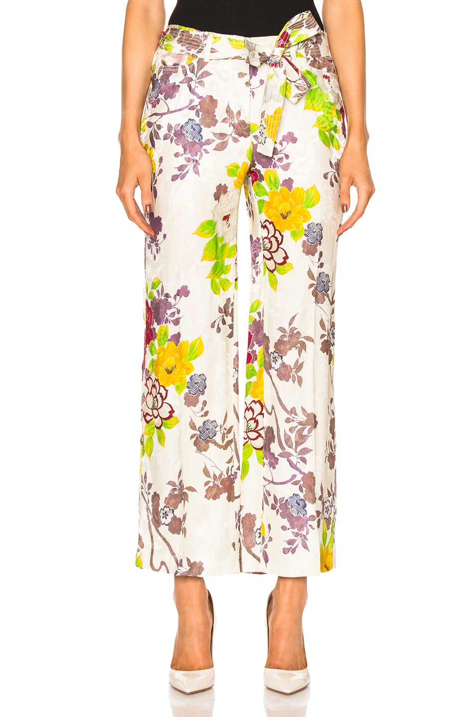 Image 1 of Etro Belted Printed Trousers in White