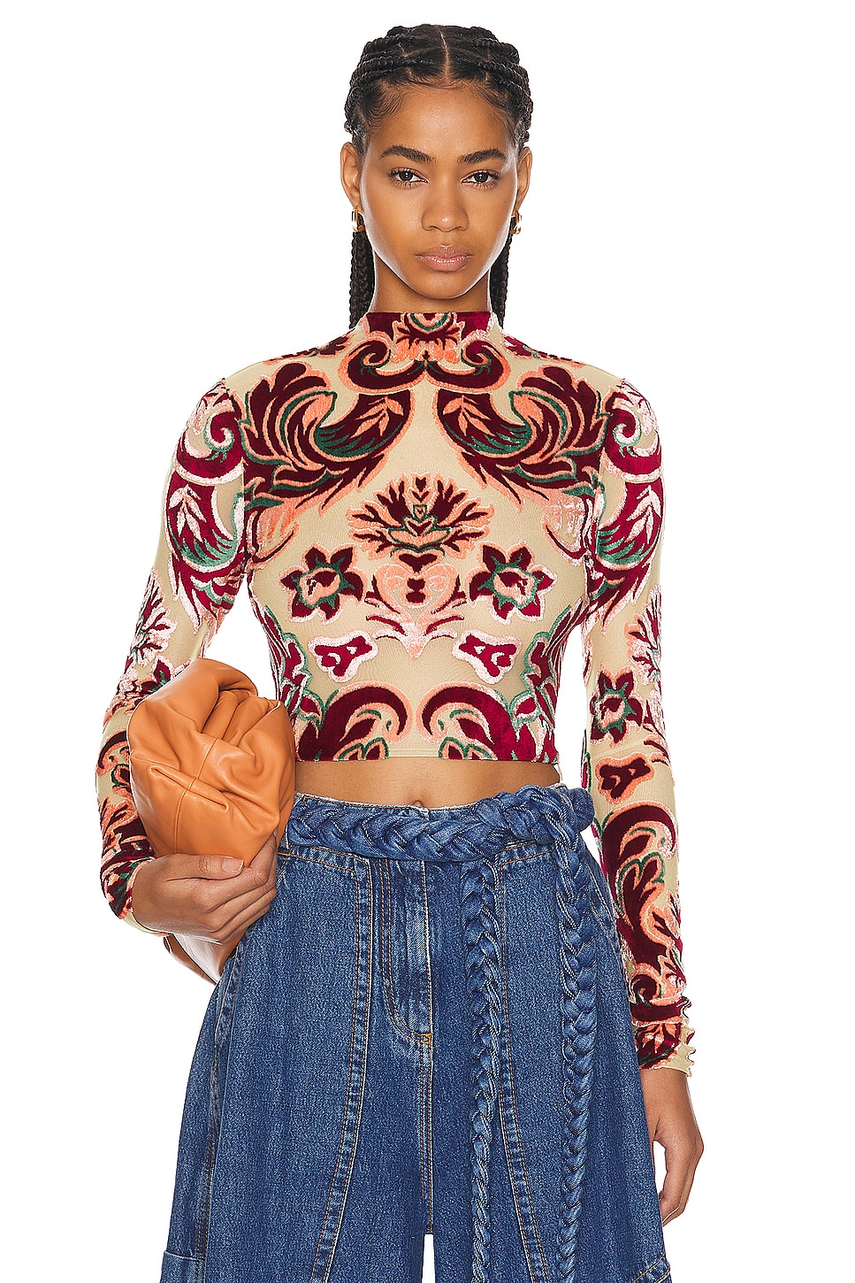 Image 1 of Etro Long Sleeve Crop Top in Multicolour On Yellow Base