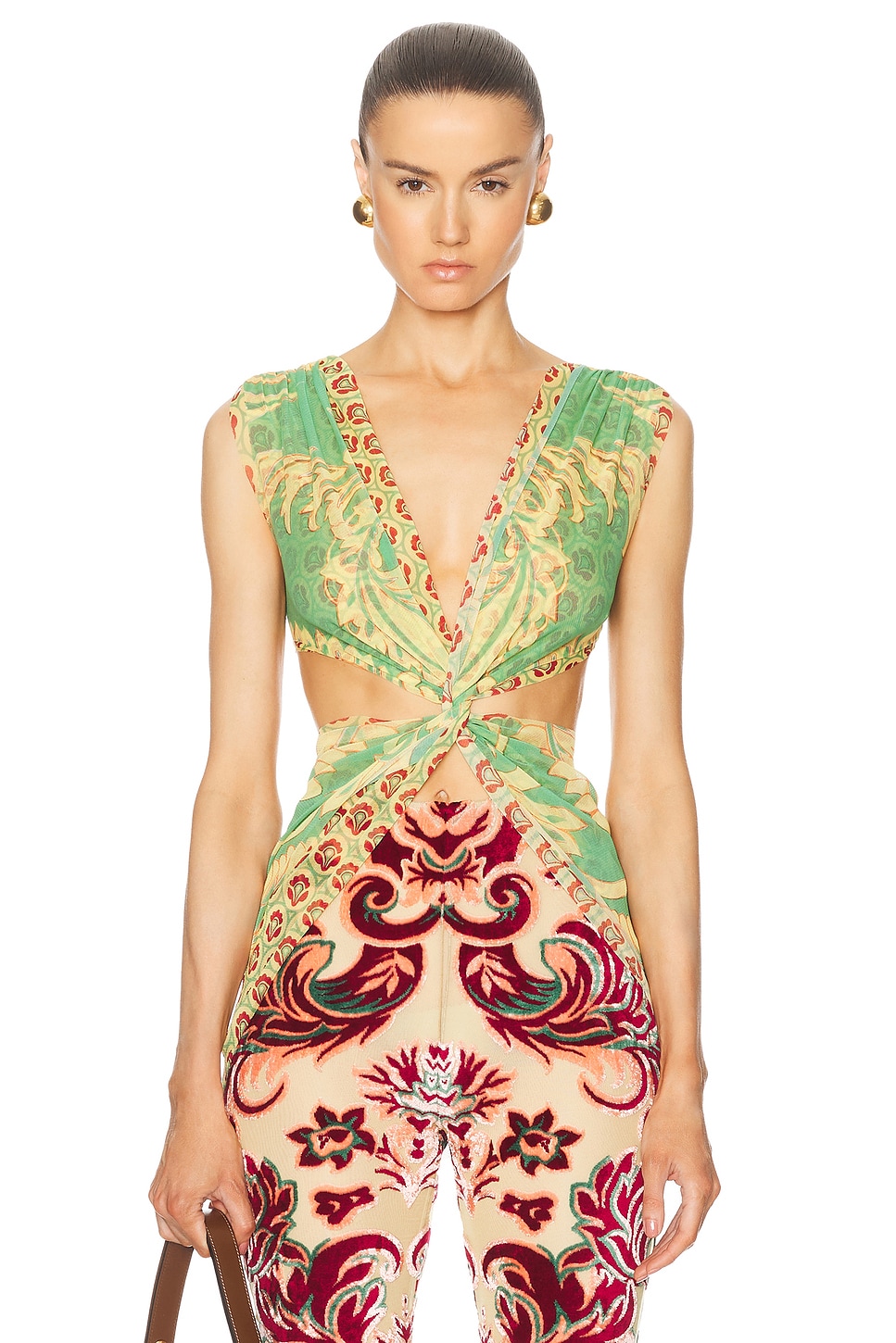Image 1 of Etro Criss Cross Top in Print On Green Base