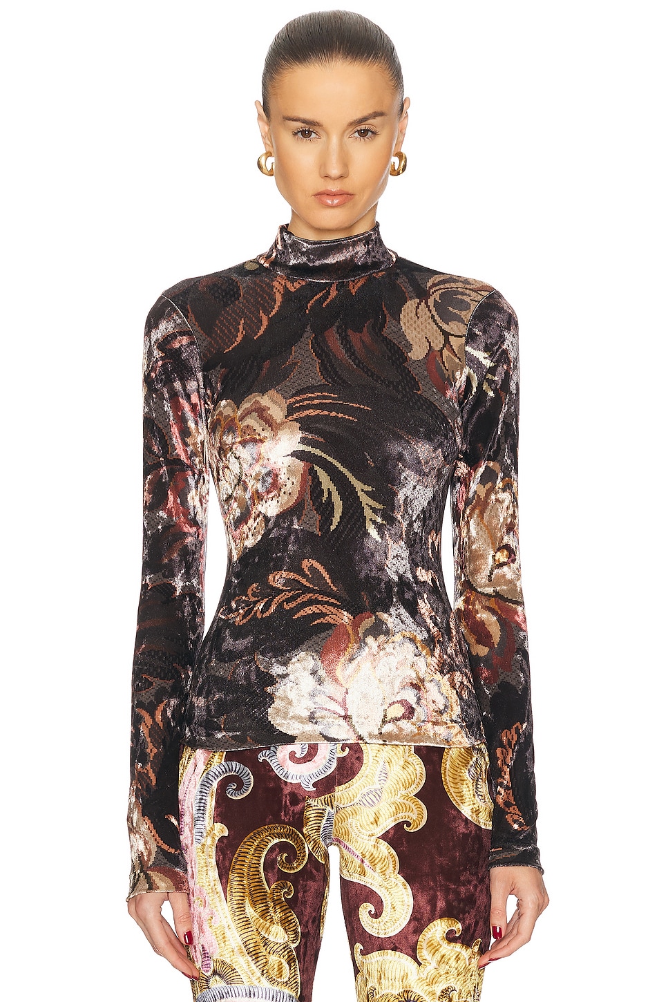 Shop Etro Long Sleeve Top In Print On Grey Base