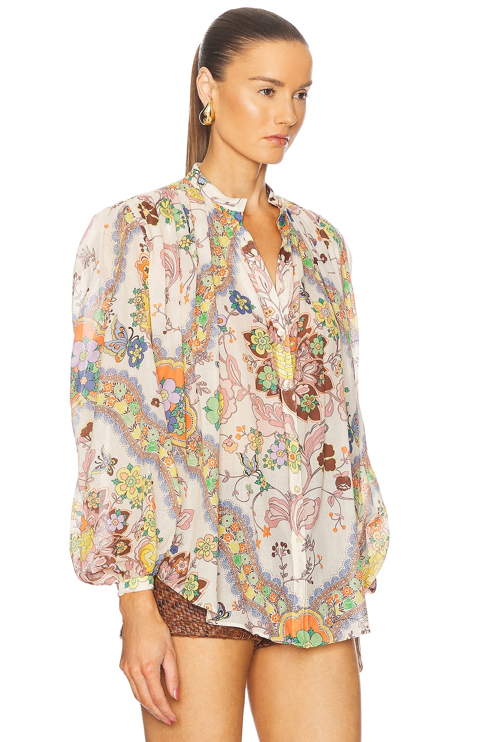Etro Long Sleeve Blouse In Print On White Base