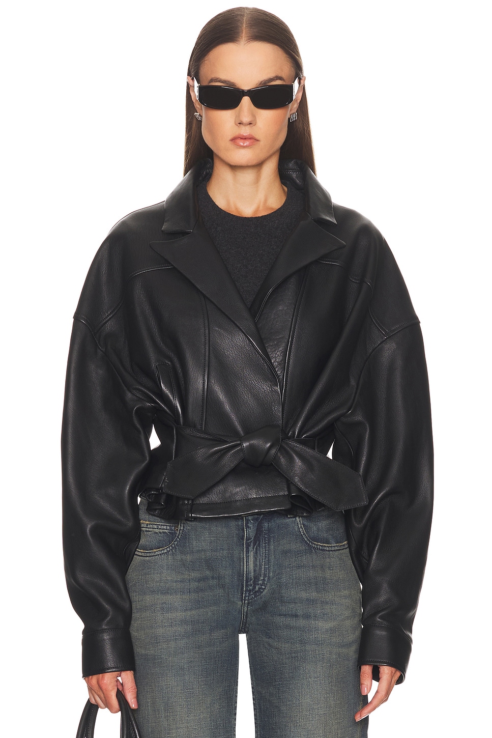 Image 1 of EZR Box Tux Leather Jacket in Black