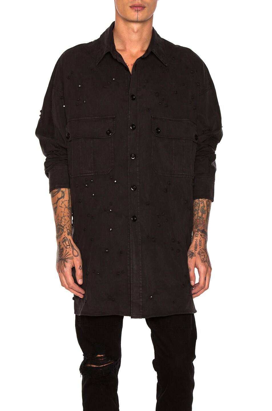 Image 1 of Faith Connexion Strass Twill Shirt in Black