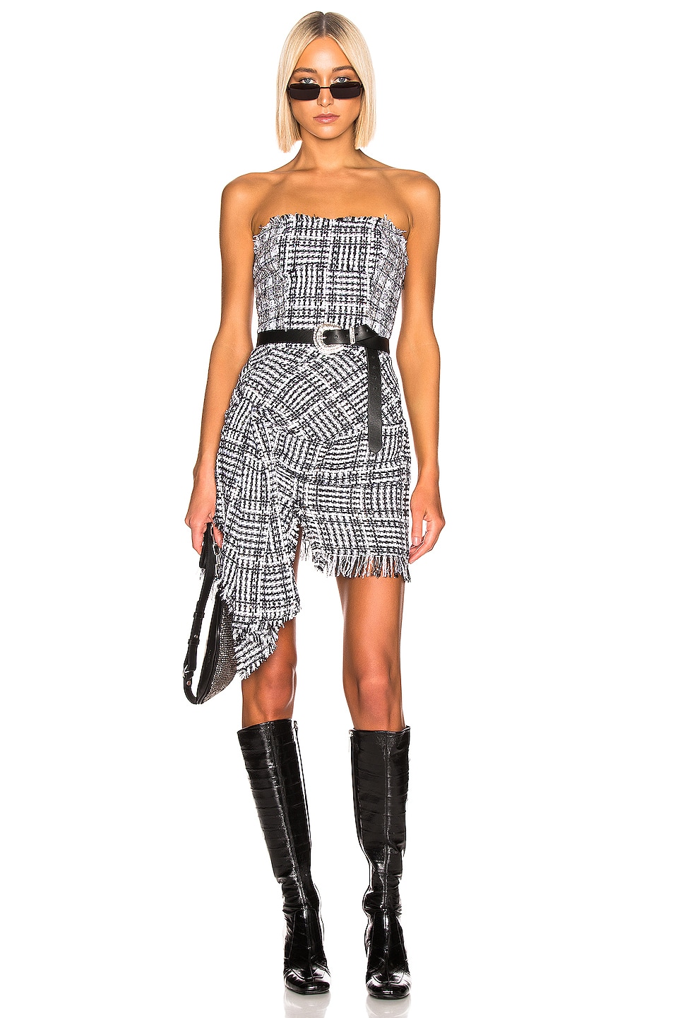 Image 1 of Faith Connexion Tweed Bustier Dress in Black & White