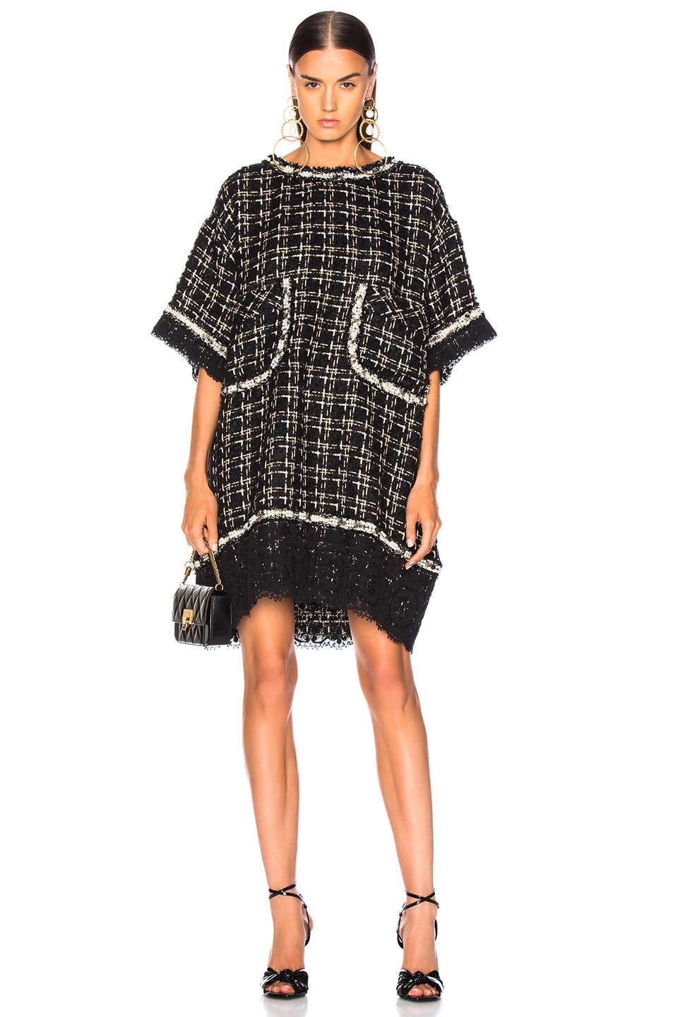 Image 1 of Faith Connexion Embellished Tweed Dress in Black