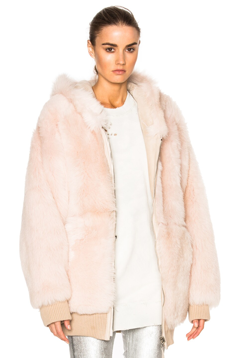 Image 1 of Faith Connexion Reversible Lamb Fur Oversized Jacket in Ballerine