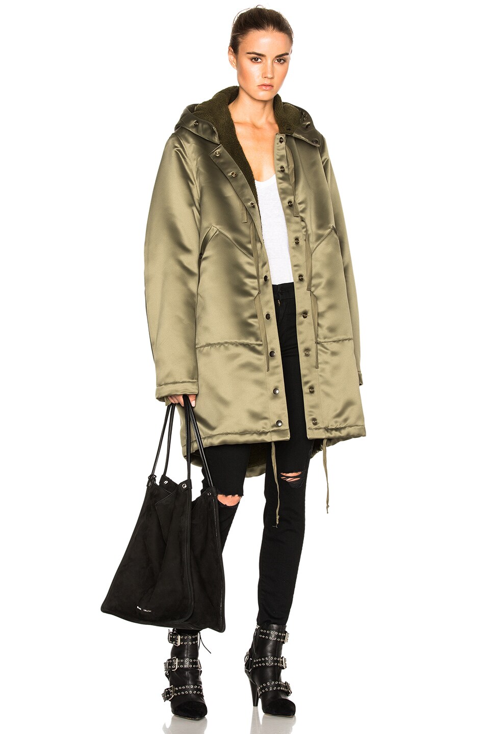 Image 1 of Faith Connexion Sherpa Lined Parka Jacket in Army Khaki