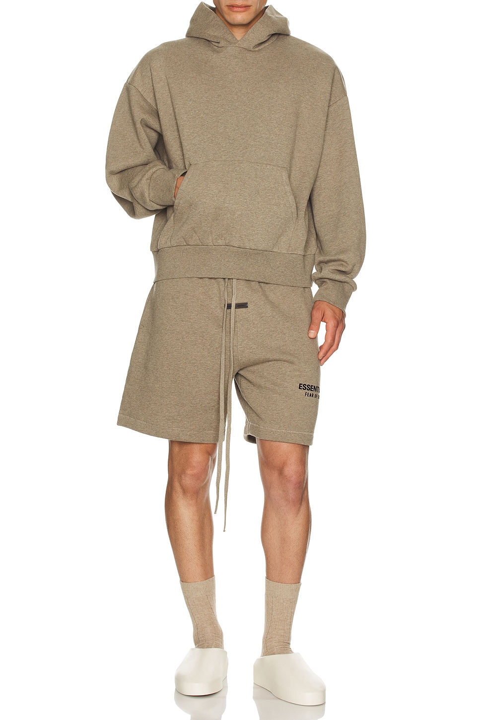 Image 1 of Fear of God ESSENTIALS Soccer Fleece Shorts in Homestead Heather