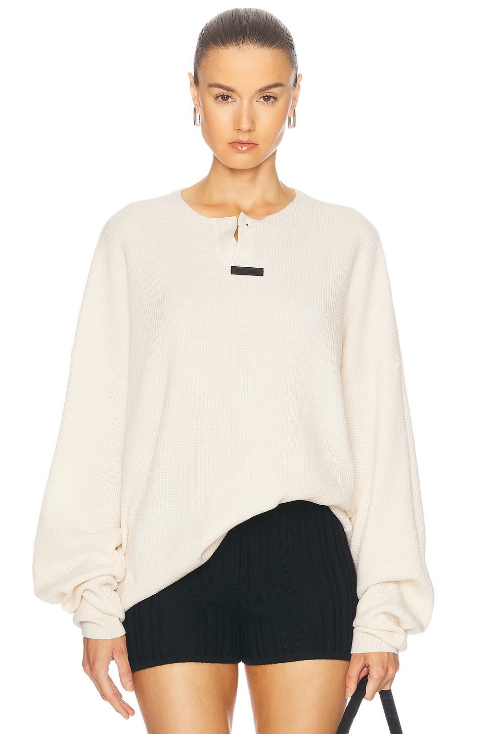 Image 1 of Fear of God ESSENTIALS Waffle Henley Sweater in Shell