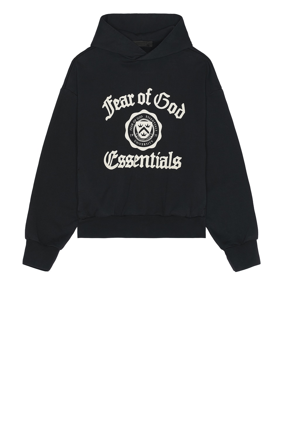 Image 1 of Fear of God ESSENTIALS Heavy Fleece Vintage Shrunken Hoodie in Black