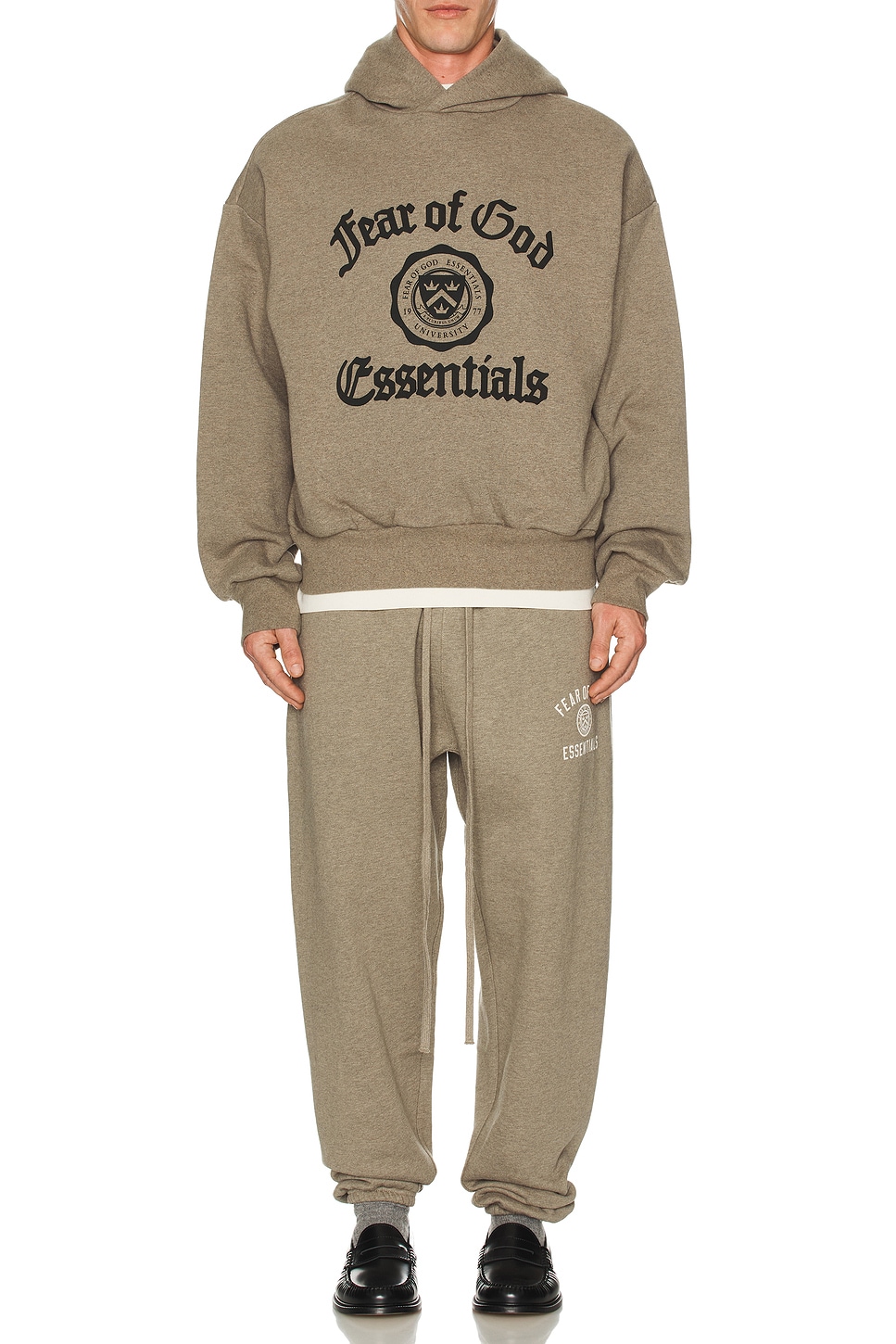 Image 1 of Fear of God ESSENTIALS Heavy Fleece Vintage Shrunken Hoodie in Heather Gray