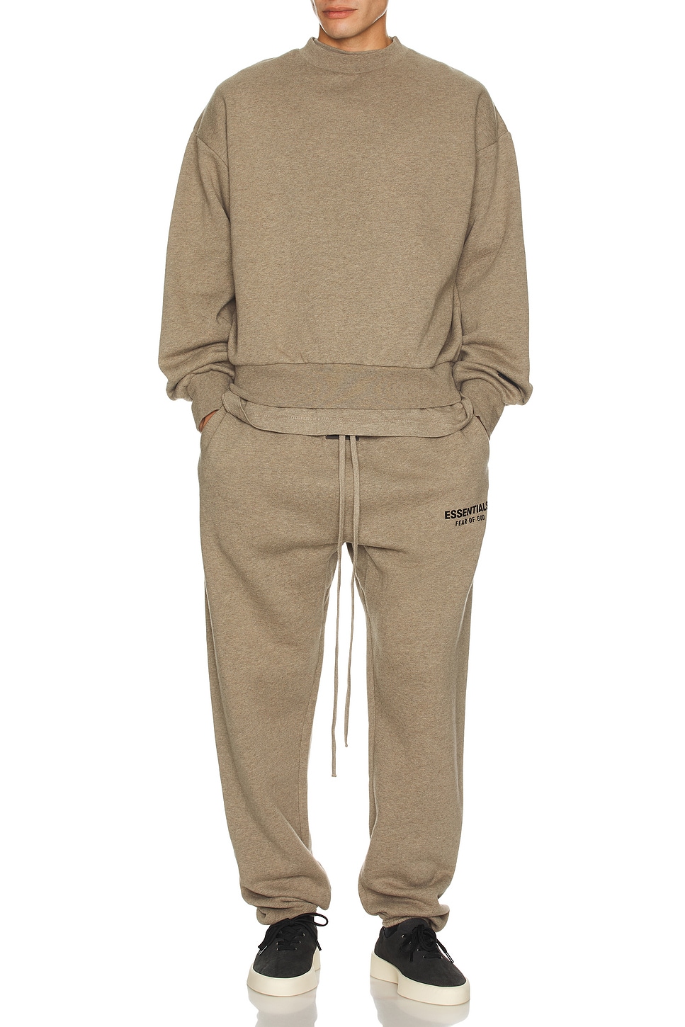 Image 1 of Fear of God ESSENTIALS Classic Fit Fleece Crew Neck Sweatshirt in Homestead Heather