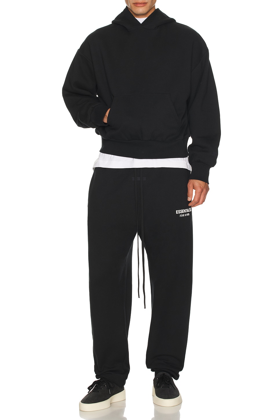 Image 1 of Fear of God ESSENTIALS Classic Fit Fleece Hoodie in Jet Black
