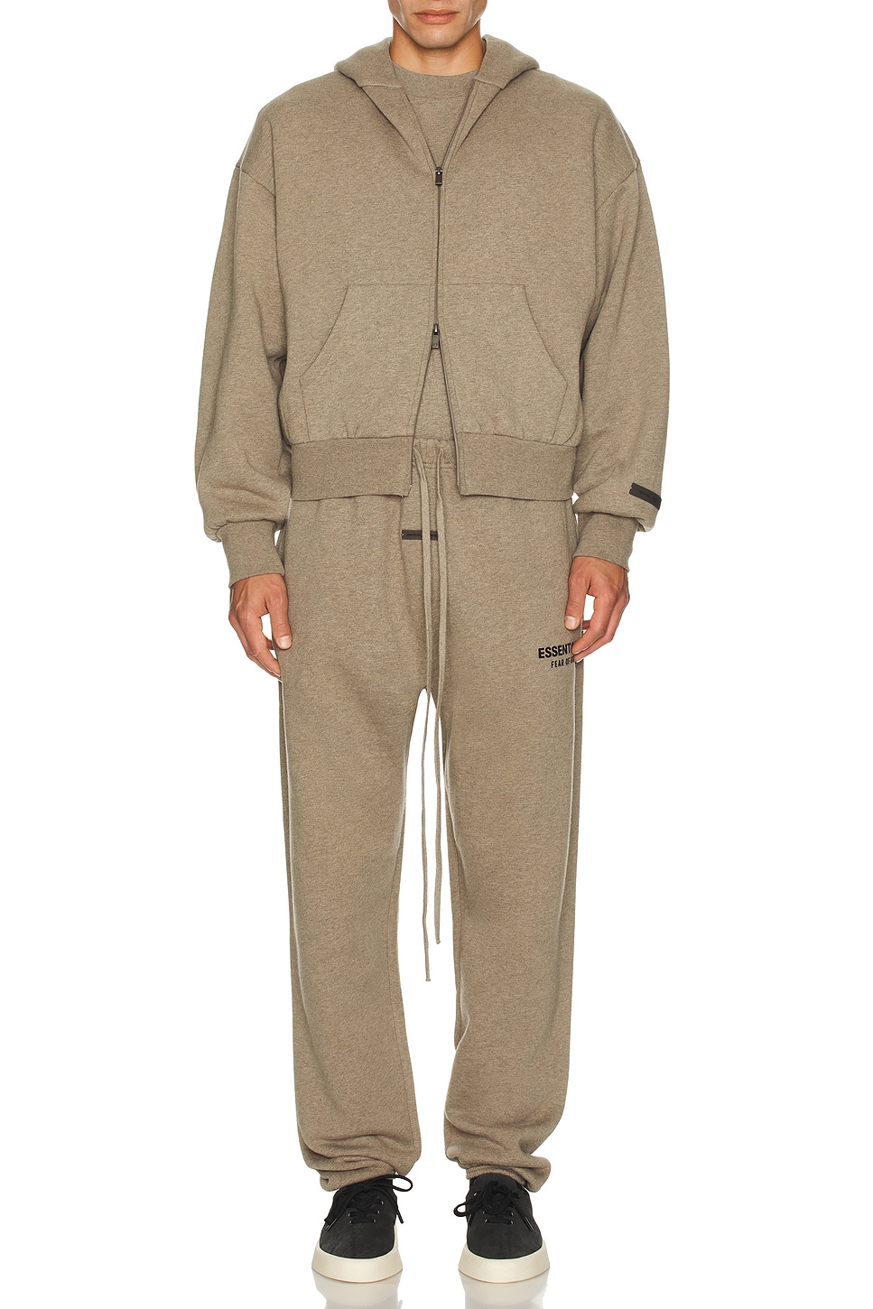 Image 1 of Fear of God ESSENTIALS Classic Fit Fleece Zip Up Hoodie in Homestead Heather