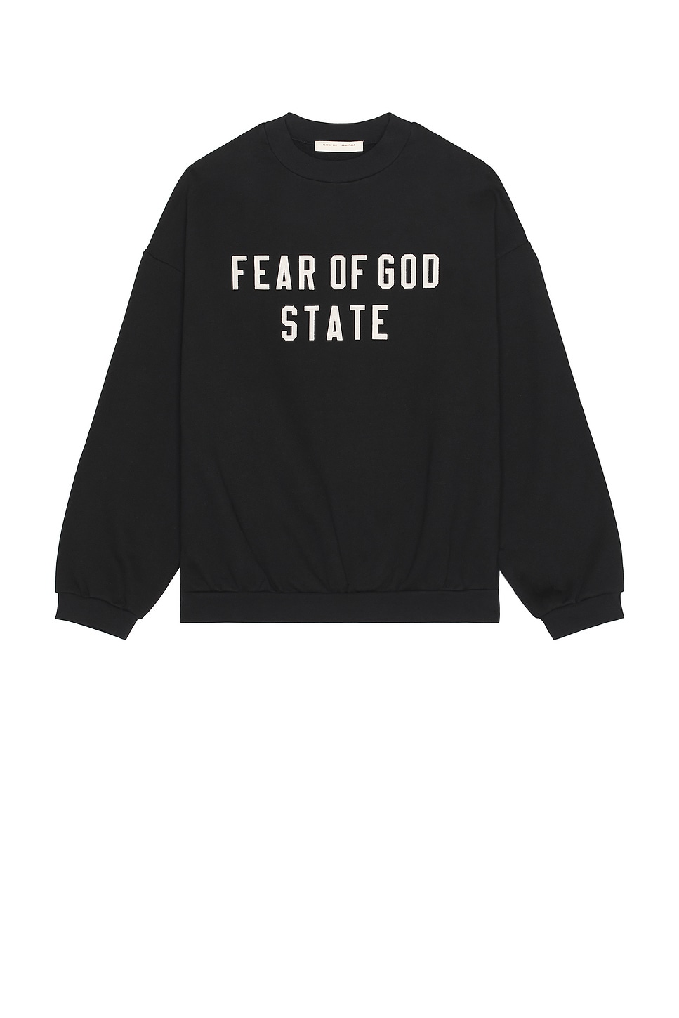 Image 1 of Fear of God ESSENTIALS 90's Fit Fleece Crew Neck Sweatshirt in Jet Black