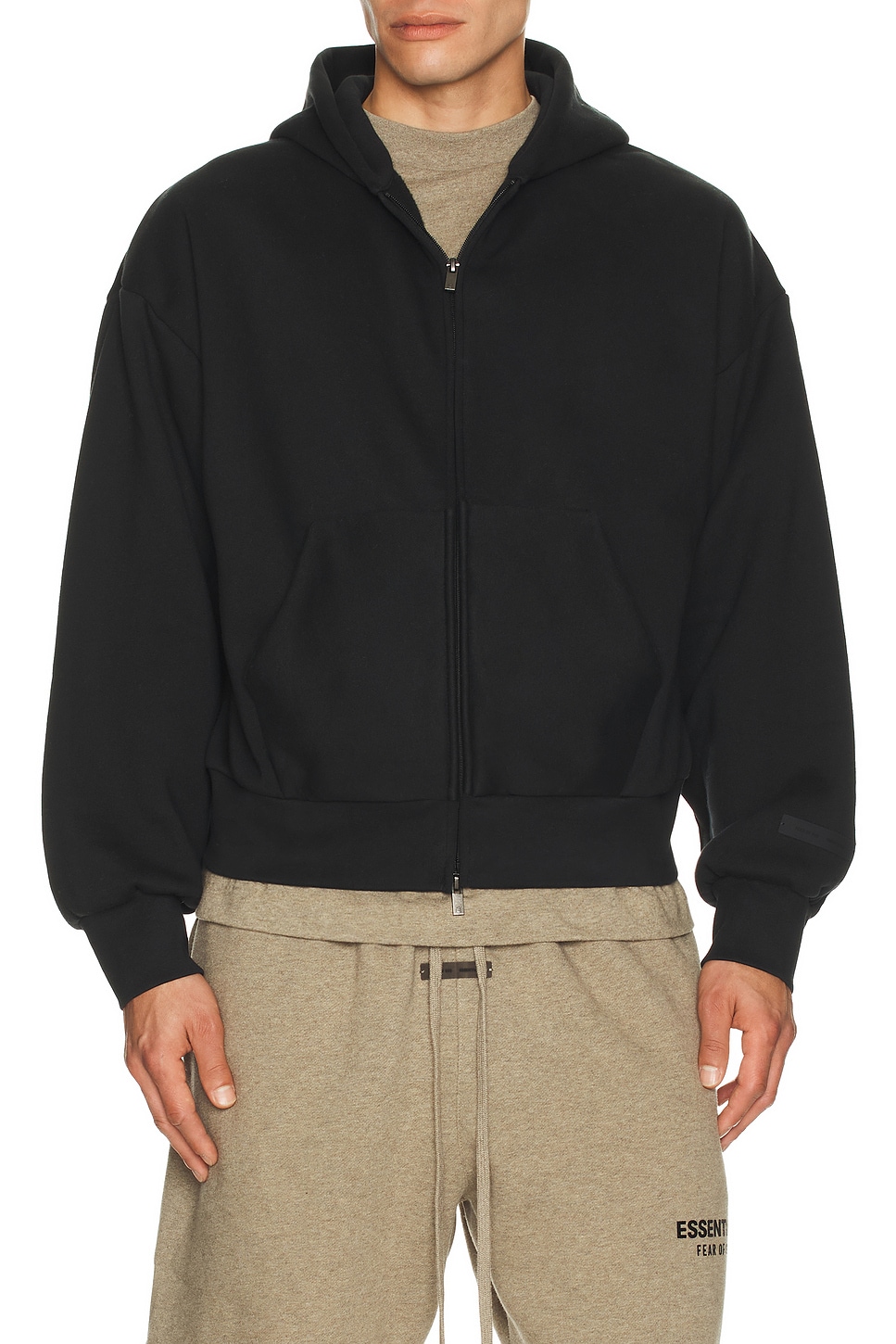 Fear of God ESSENTIALS Classic Full Zip Up Hoodie in Vintage Black | FWRD