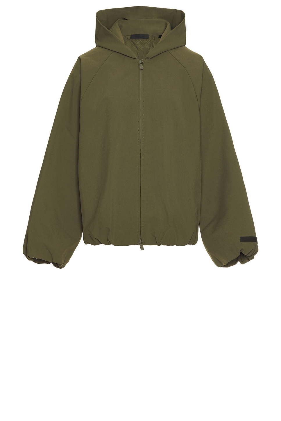 Image 1 of Fear of God ESSENTIALS Bonded Nylon Hooded Bomber in Military