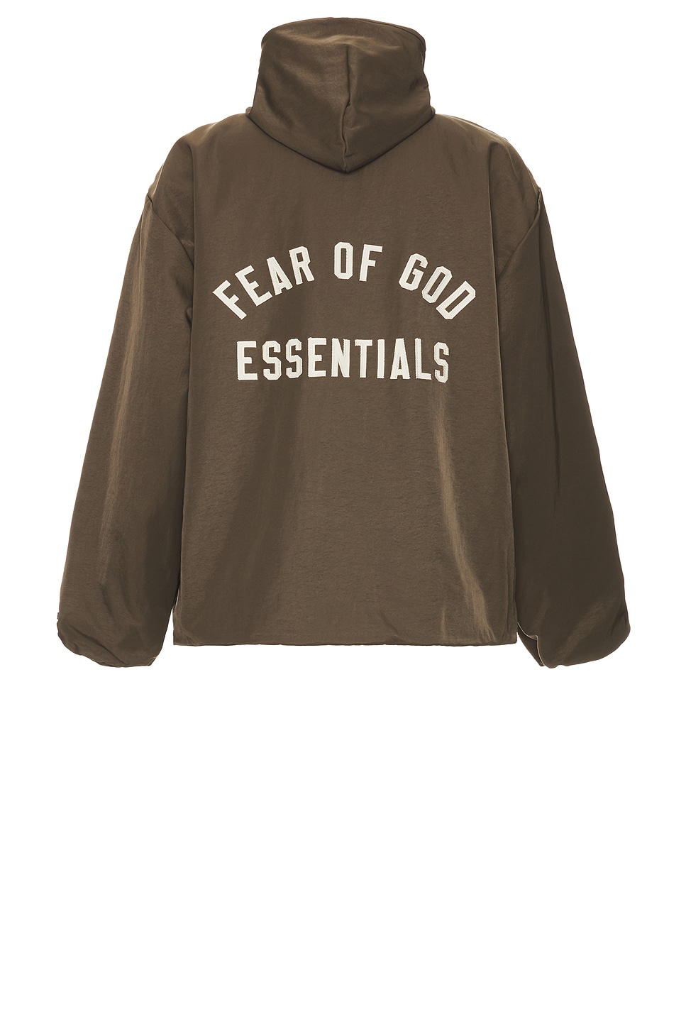 Image 1 of Fear of God ESSENTIALS Textured Nylon Hooded Coaches Jacket in Brown