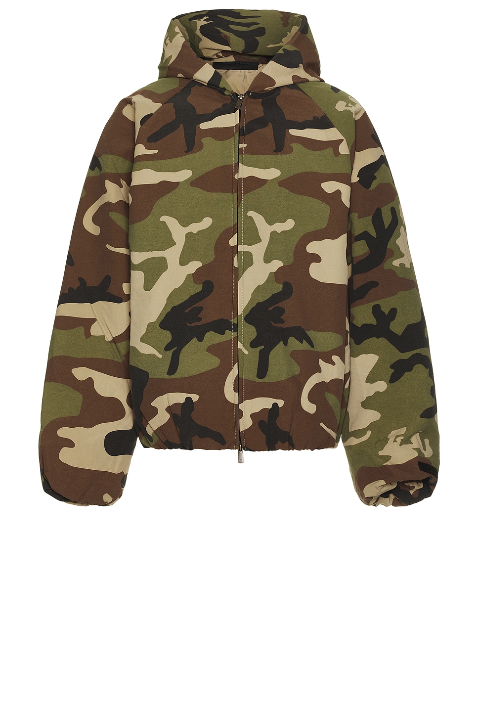 Image 1 of Fear of God ESSENTIALS Military Nylon Hooded Jacket in Woodland Camo