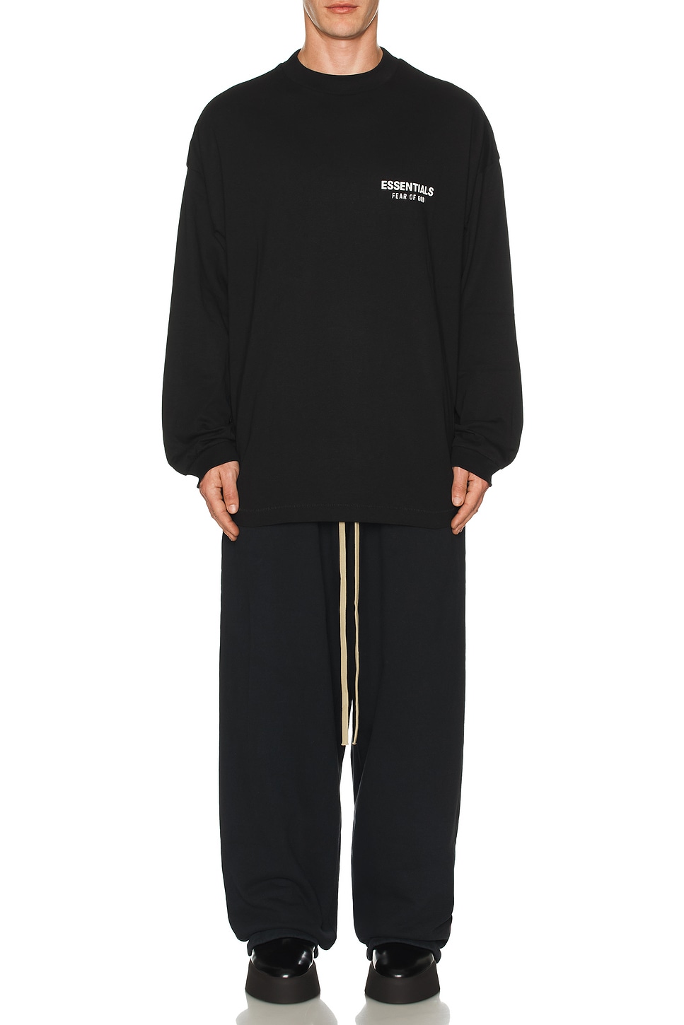 Image 1 of Fear of God ESSENTIALS Jersey Long Sleeve T-Shirt in Black