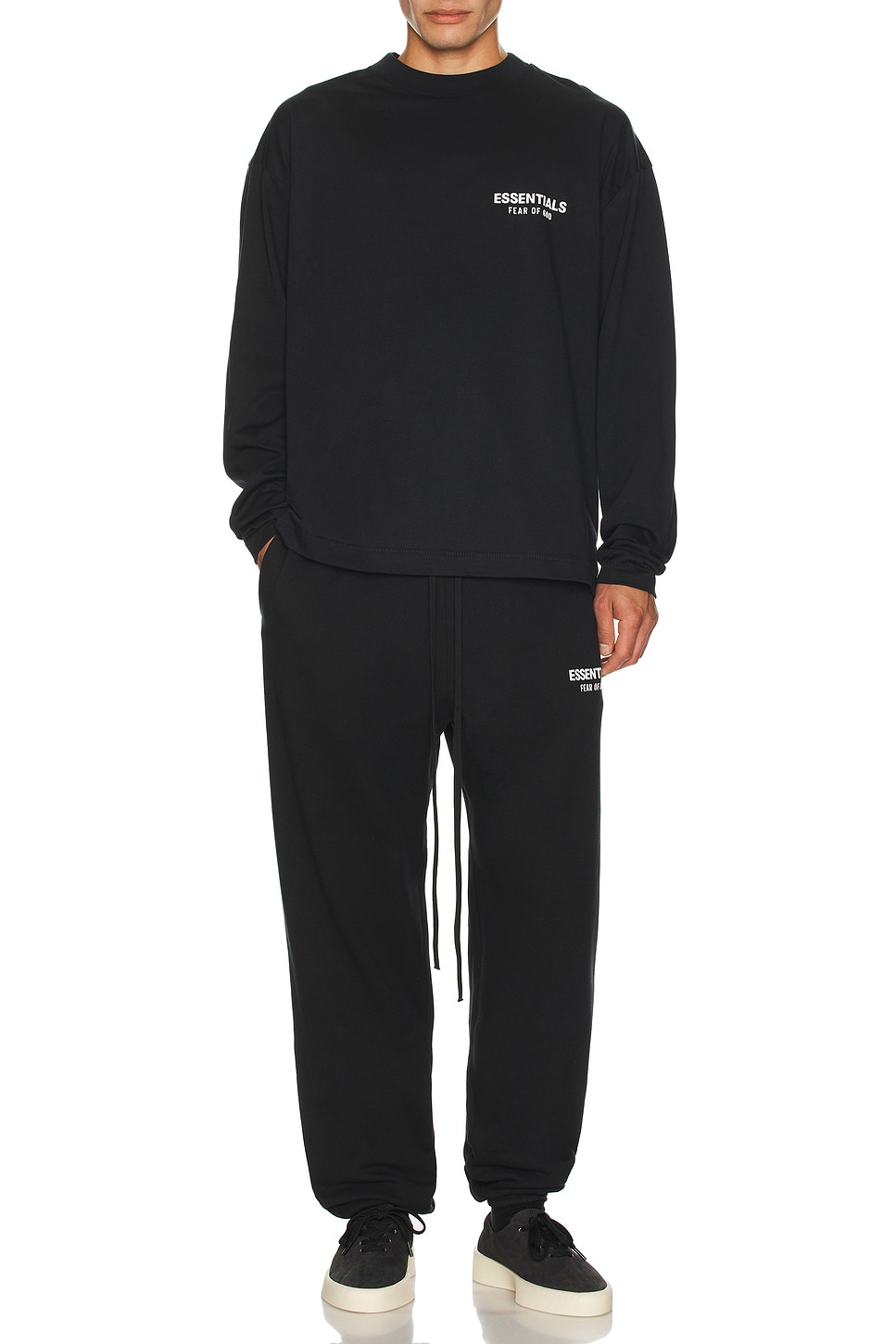Image 1 of Fear of God ESSENTIALS Classic Fit Long Sleeve Tee in Jet Black