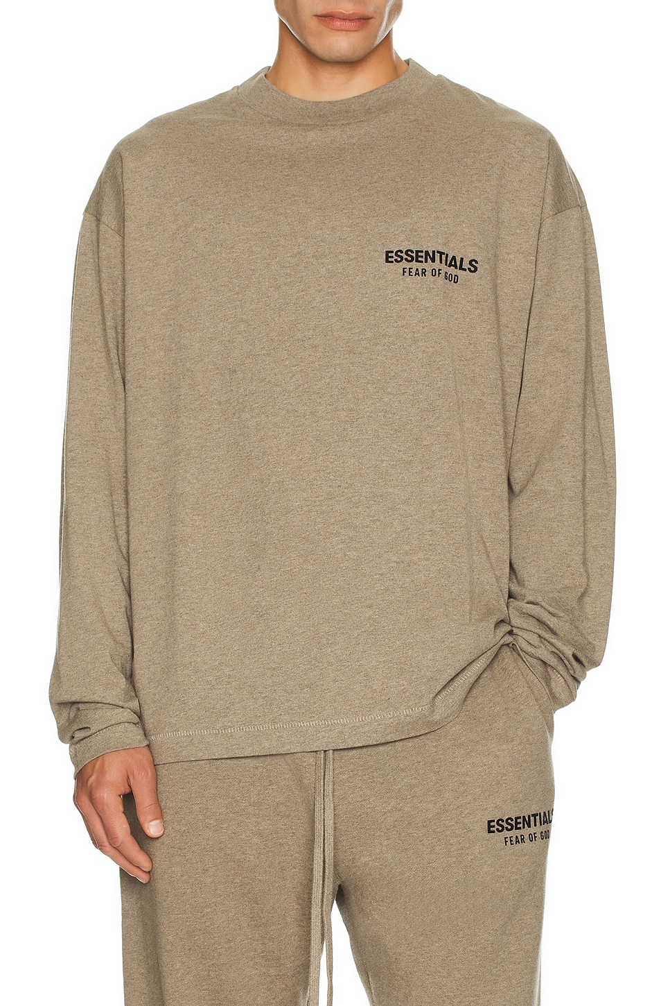 Image 3 of Fear of God ESSENTIALS Classic Fit Long Sleeve Tee in Homestead Heather