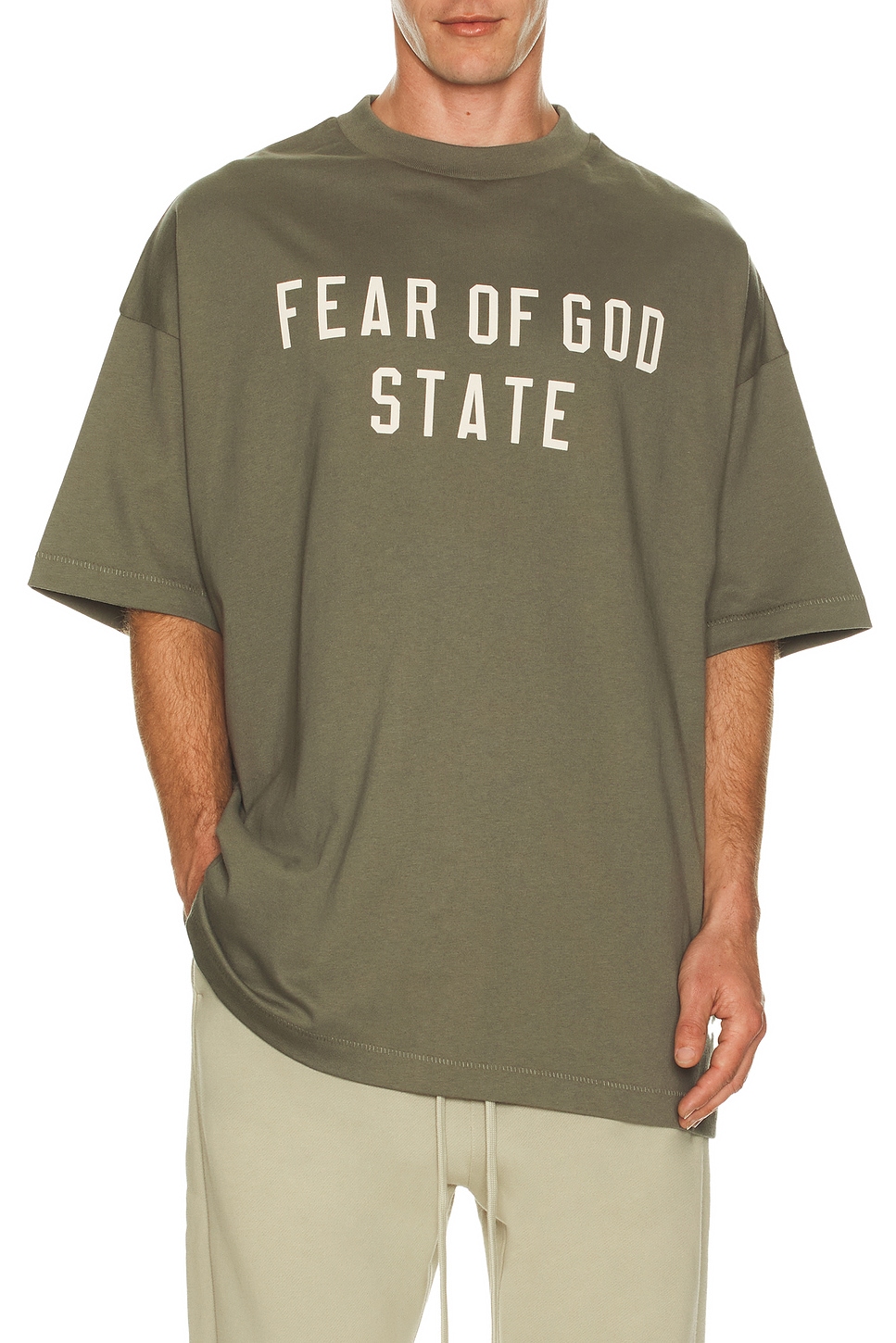 Image 1 of Fear of God ESSENTIALS 90S Fit T-Shirt in Moss