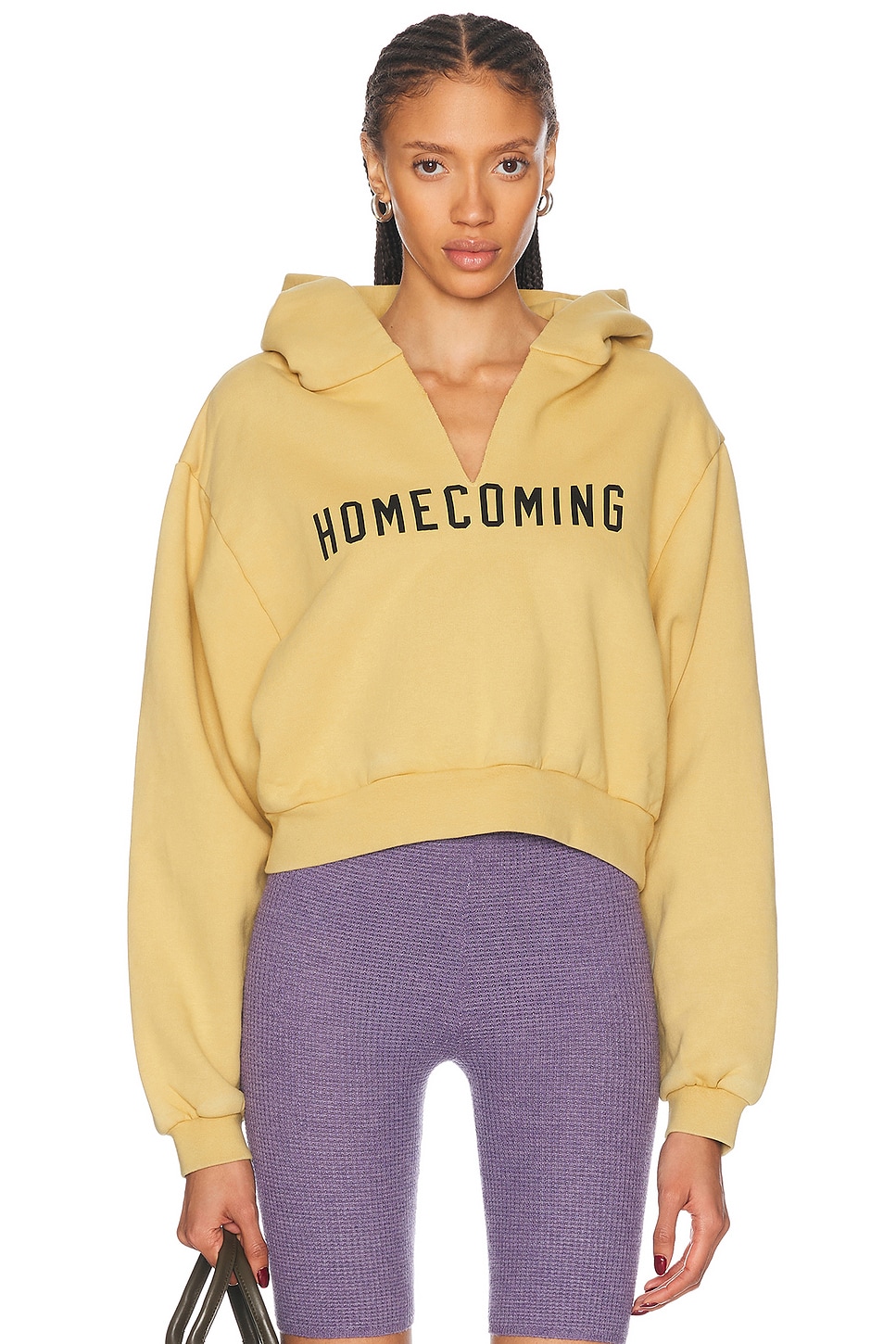 Heavy Fleece Cropped V-neck in Yellow