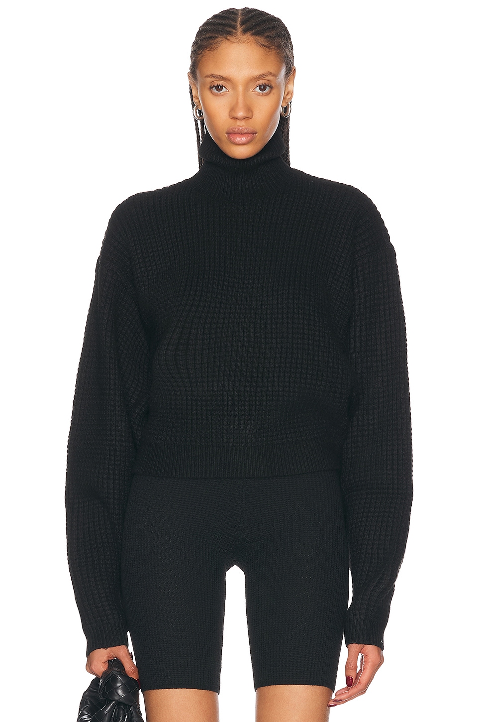 Cropped Turtleneck Sweater in Black