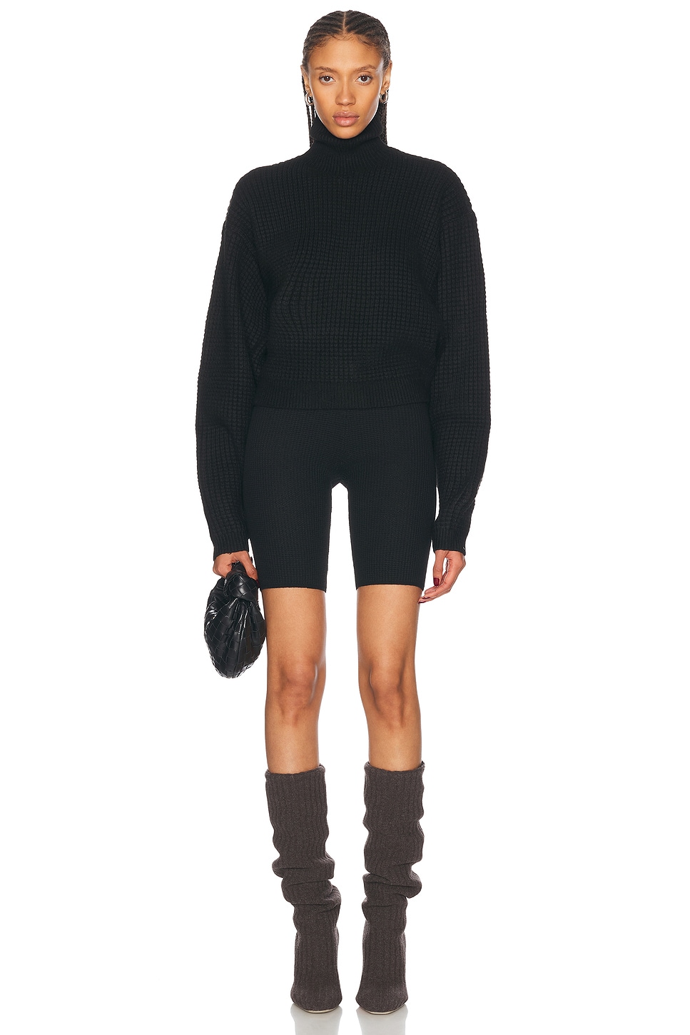 Image 4 of Fear of God ESSENTIALS Cropped Turtleneck Sweater in Black