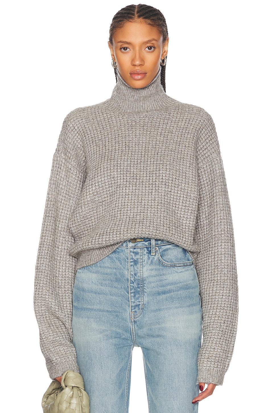 Cropped Turtleneck Sweater in Grey