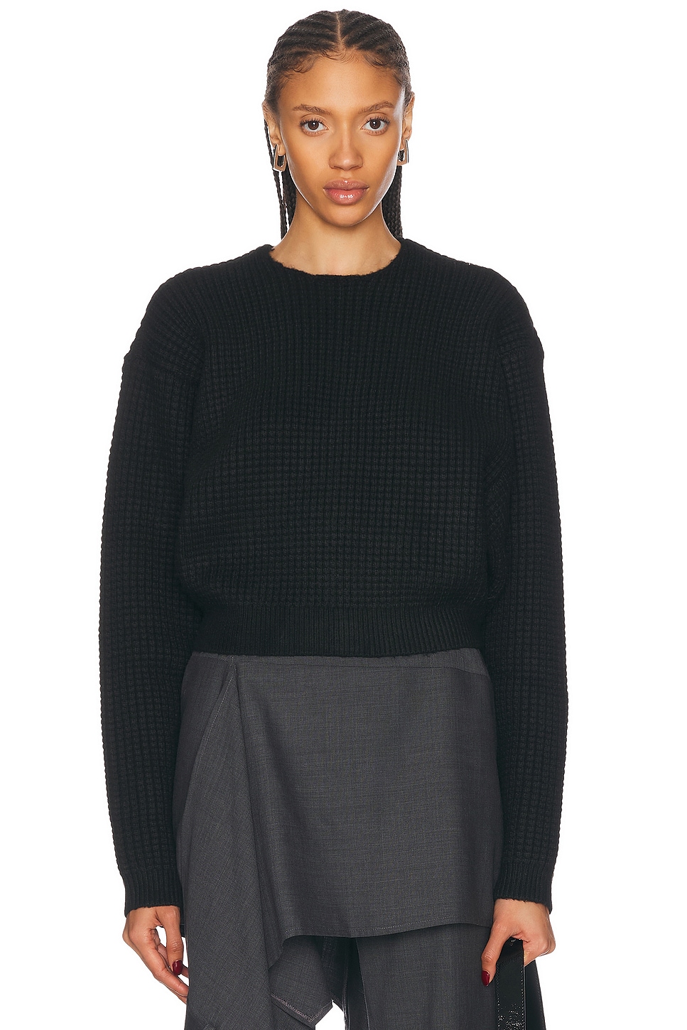 Cropped Crewneck Sweatshirt in Black